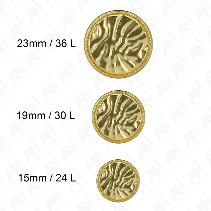 Wrinkles Inspired Golden Shank Metal Button | 15mm(24L), 19mm(30L) & 23mm(36L)