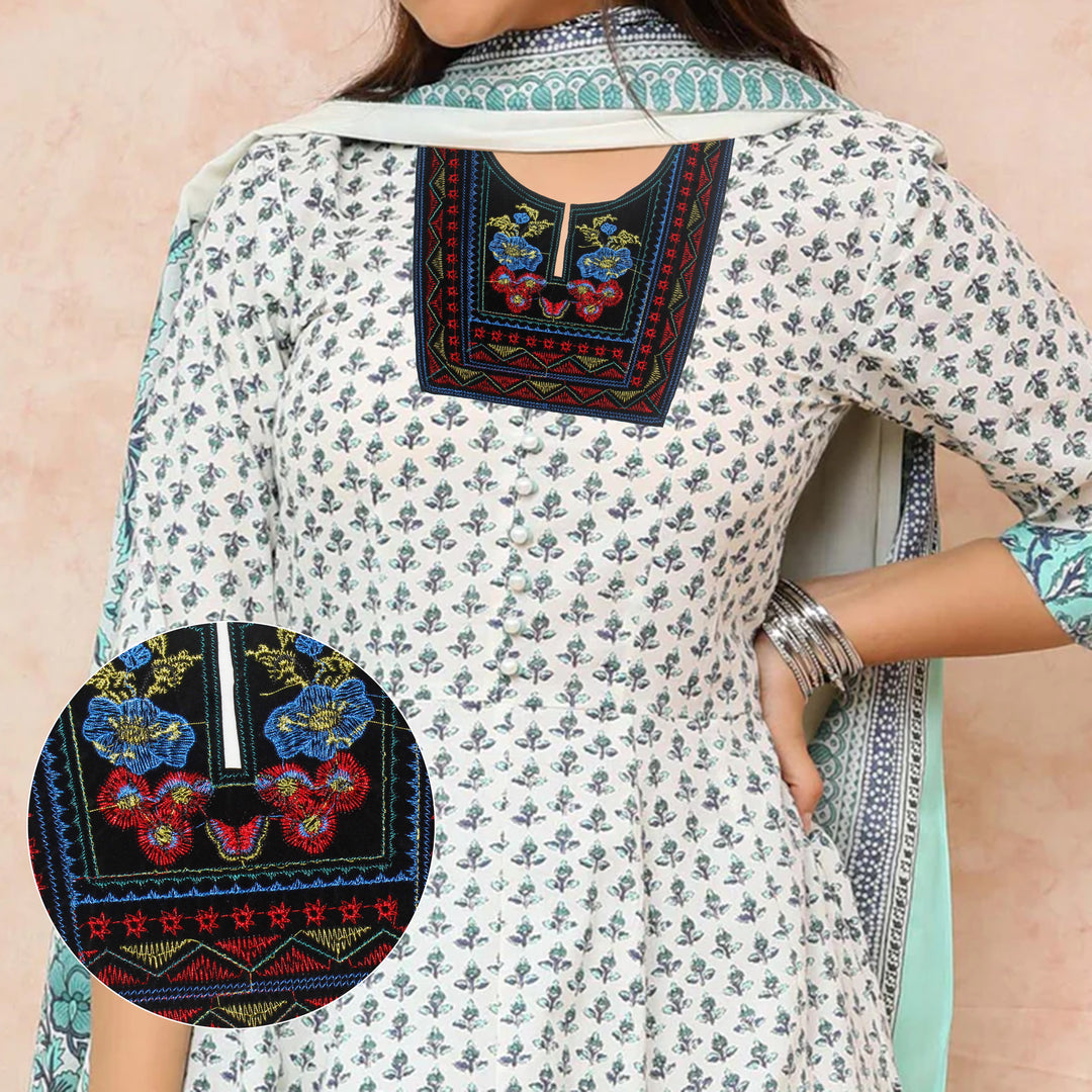 Multicolor Embroidered Neckline