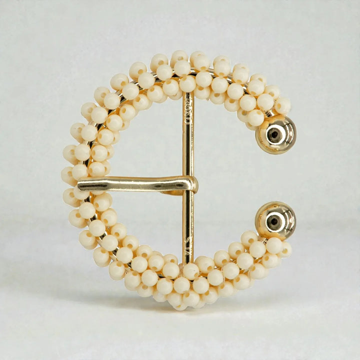 Ivory Beaded C & D Shape Buckle with Gold Finish