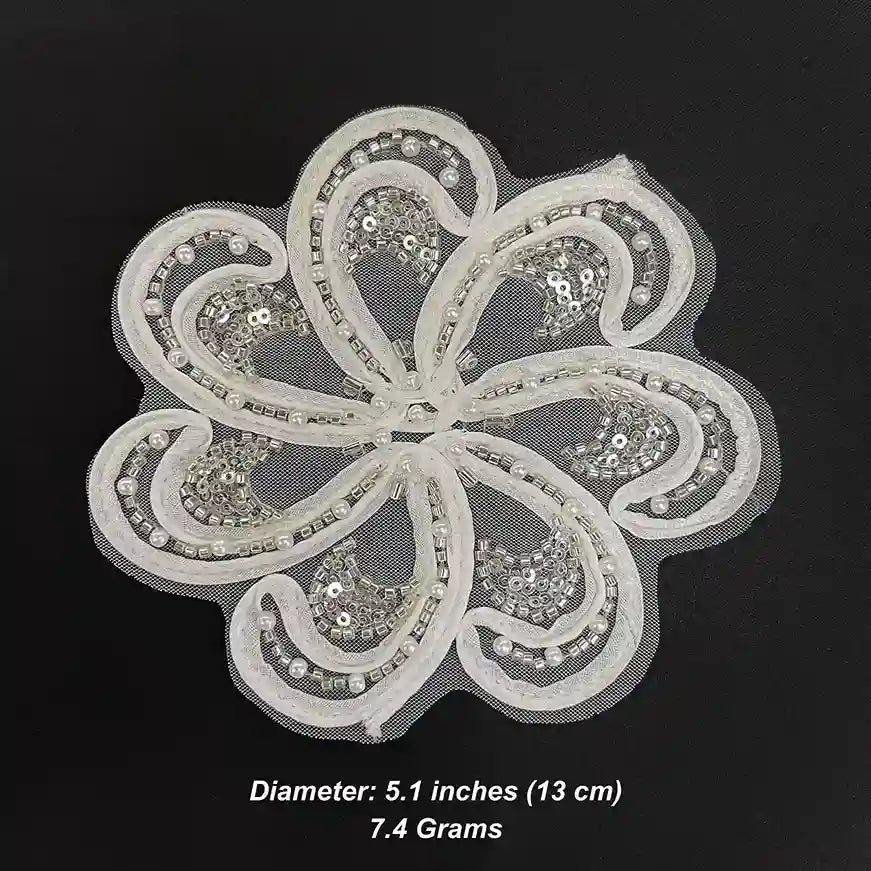 Couture Beaded Swirl Floral Appliqué Patch