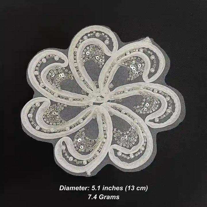 Couture Beaded Swirl Floral Appliqué Patch
