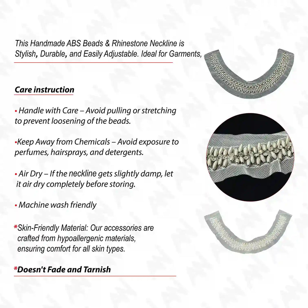 Textured Silver Beaded Trim on Mesh Neckline