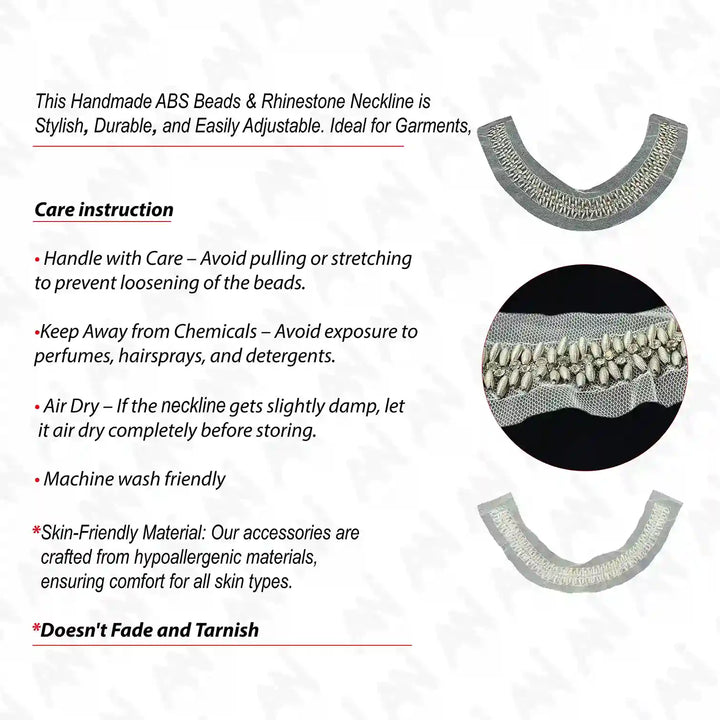 Textured Silver Beaded Trim on Mesh Neckline