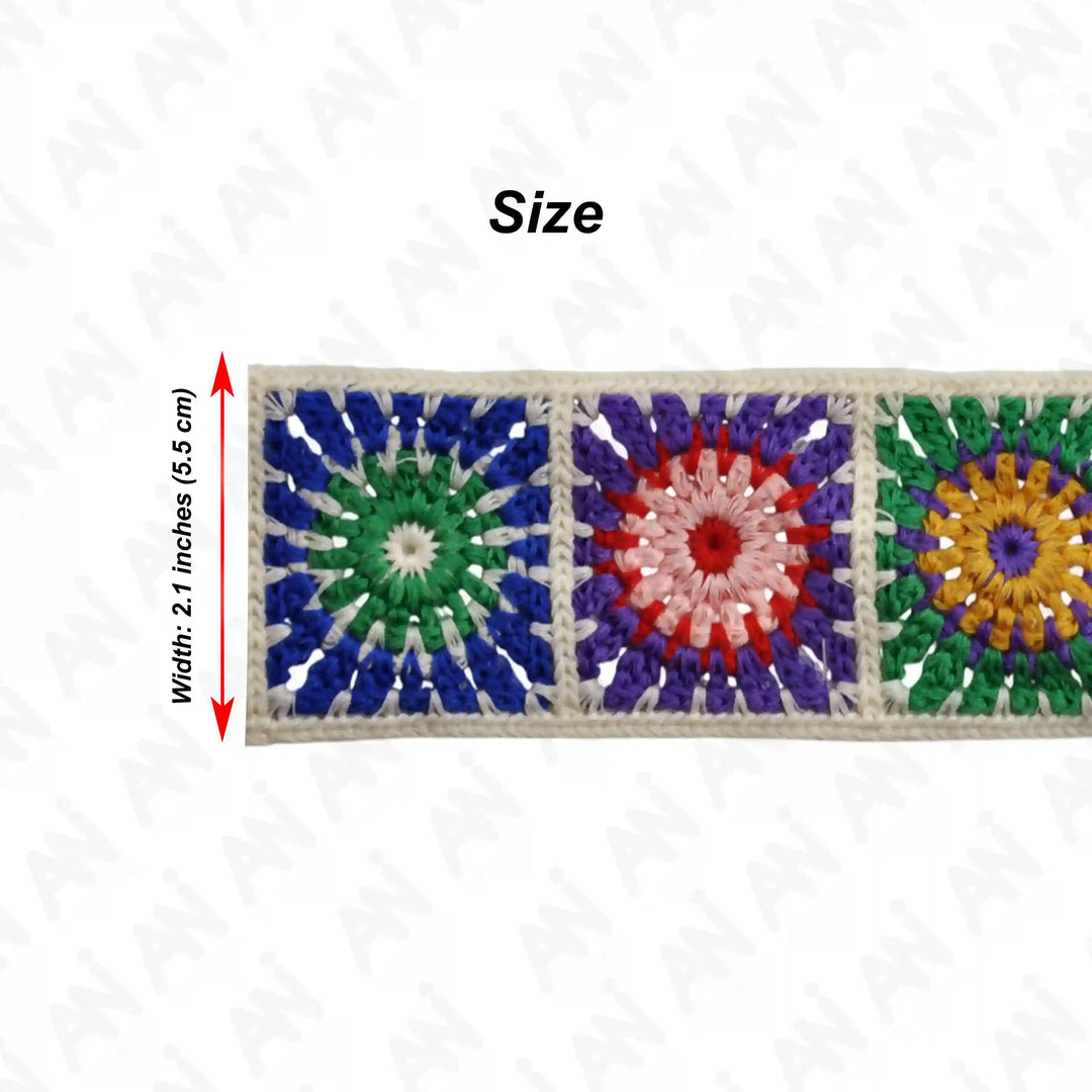 Multicolored Granny Square Lace | 2 Meter