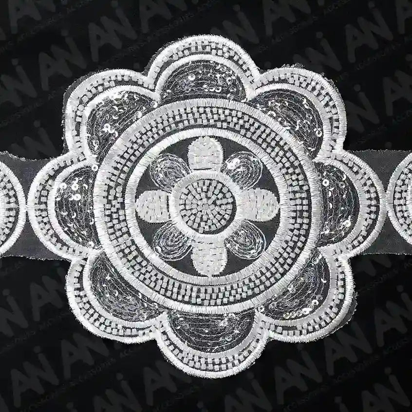 Beaded cut work Floral Chakra Lace Trim on net | 1 meter