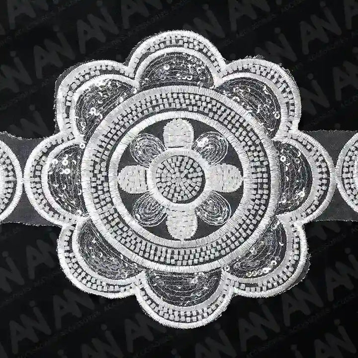 Beaded cut work Floral Chakra Lace Trim on net | 1 meter