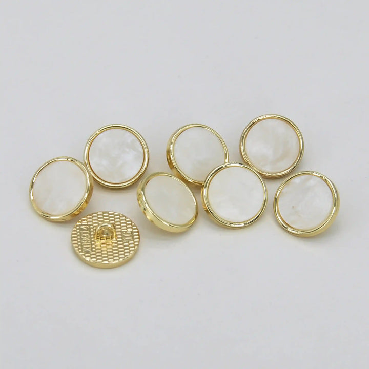 White Shell Finish Round Metal Button | 15mm (24L)