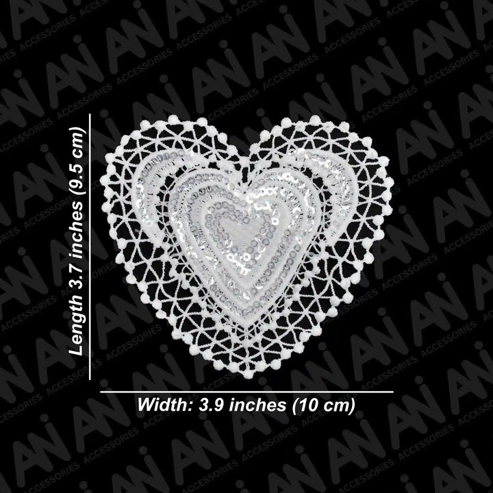 Sequins Heart Shape Cut Work Spun Poly Patch