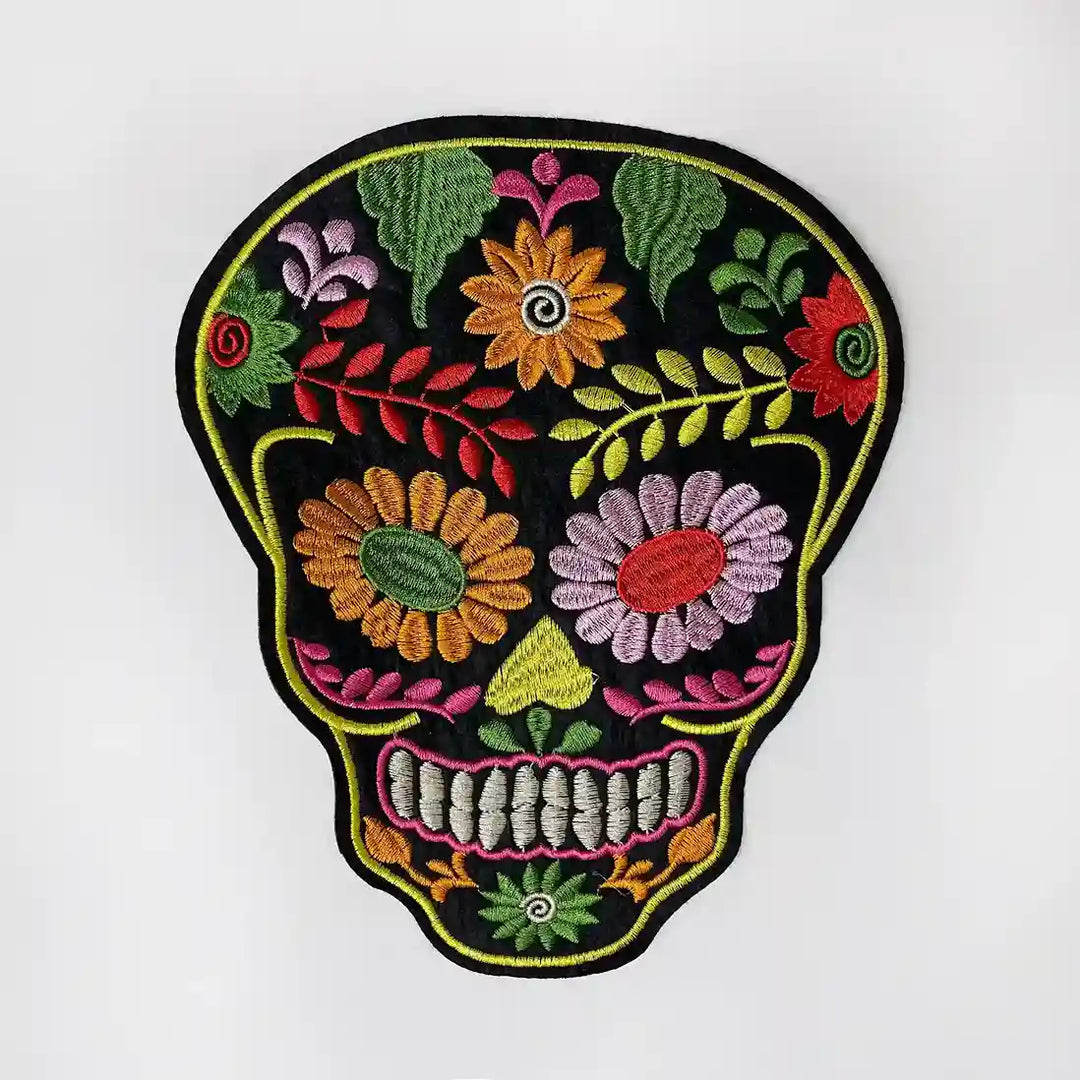 Floral Leafy Multicolor Skull Hot-Fix Patch