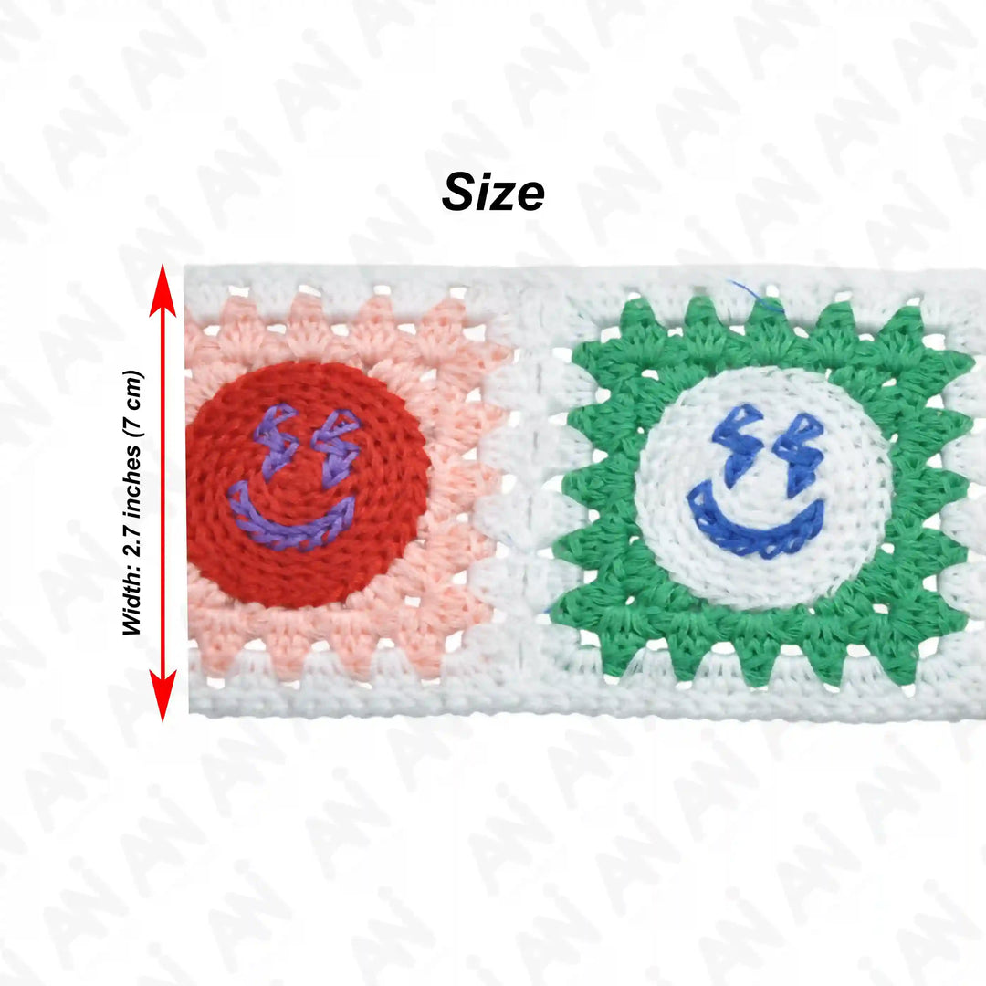 Multicolor Crocheted Granny Square Lace Trim