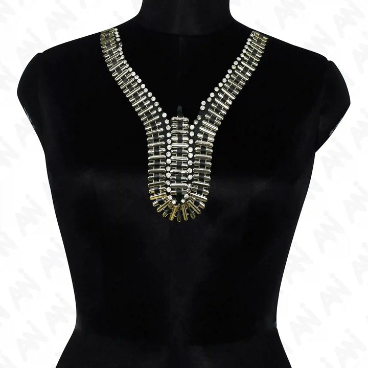 Embellished Beads and Rhinestone Empire Neckline Appliqué