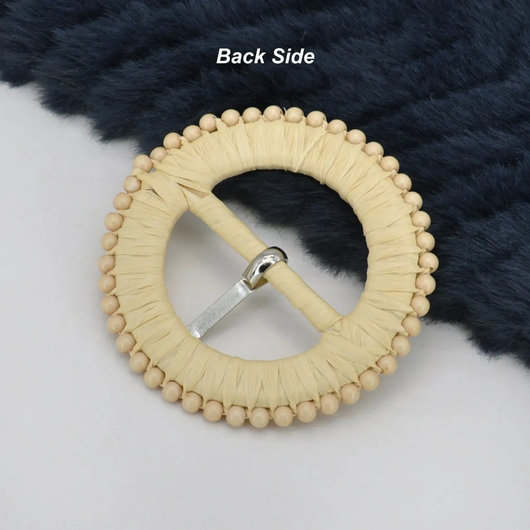 Natural Straw Round Buckle with Metal Pin | 2.5 inches & 3 inches