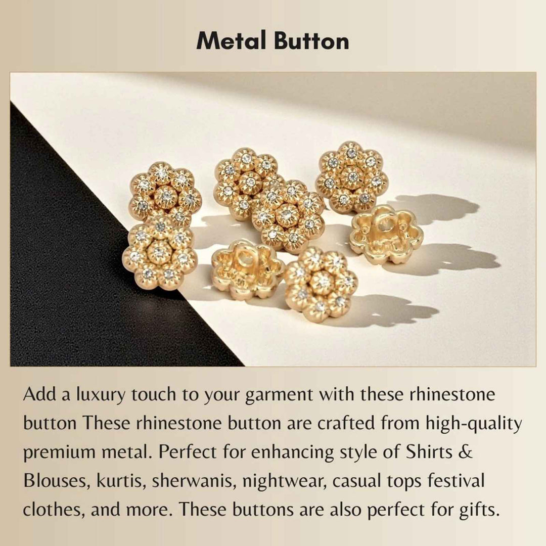 Premium Gold Rhinestone Floral Metal Button | 11mm (17L)
