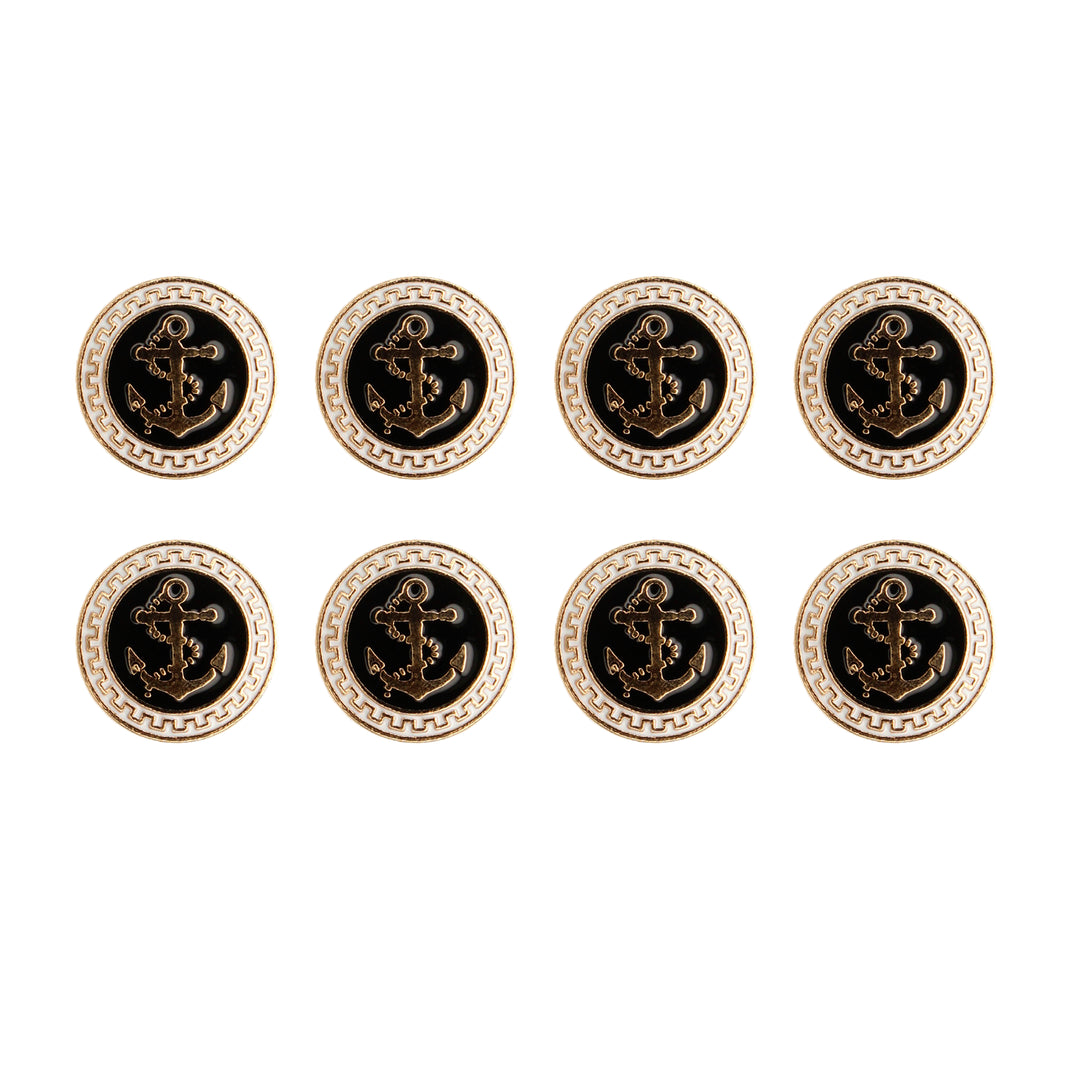 Gold and Black Anchor shank Metal Button (Pack of 8 Buttons)