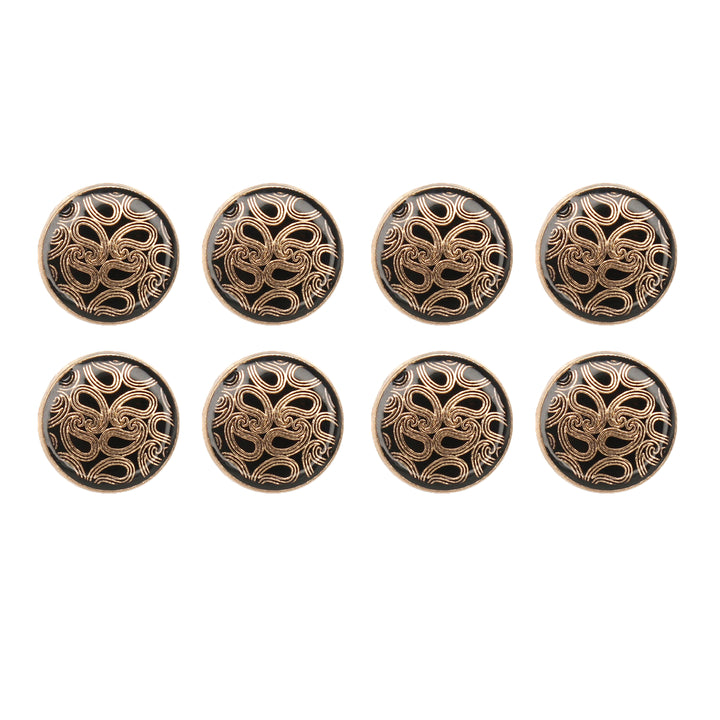 Golden Paisley Design with Black Color Shank Metal Button ( Pack of 8 Buttons)