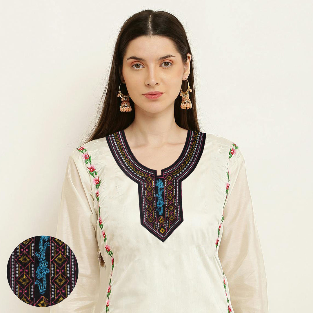 Art-Inspired Round Neck Applique