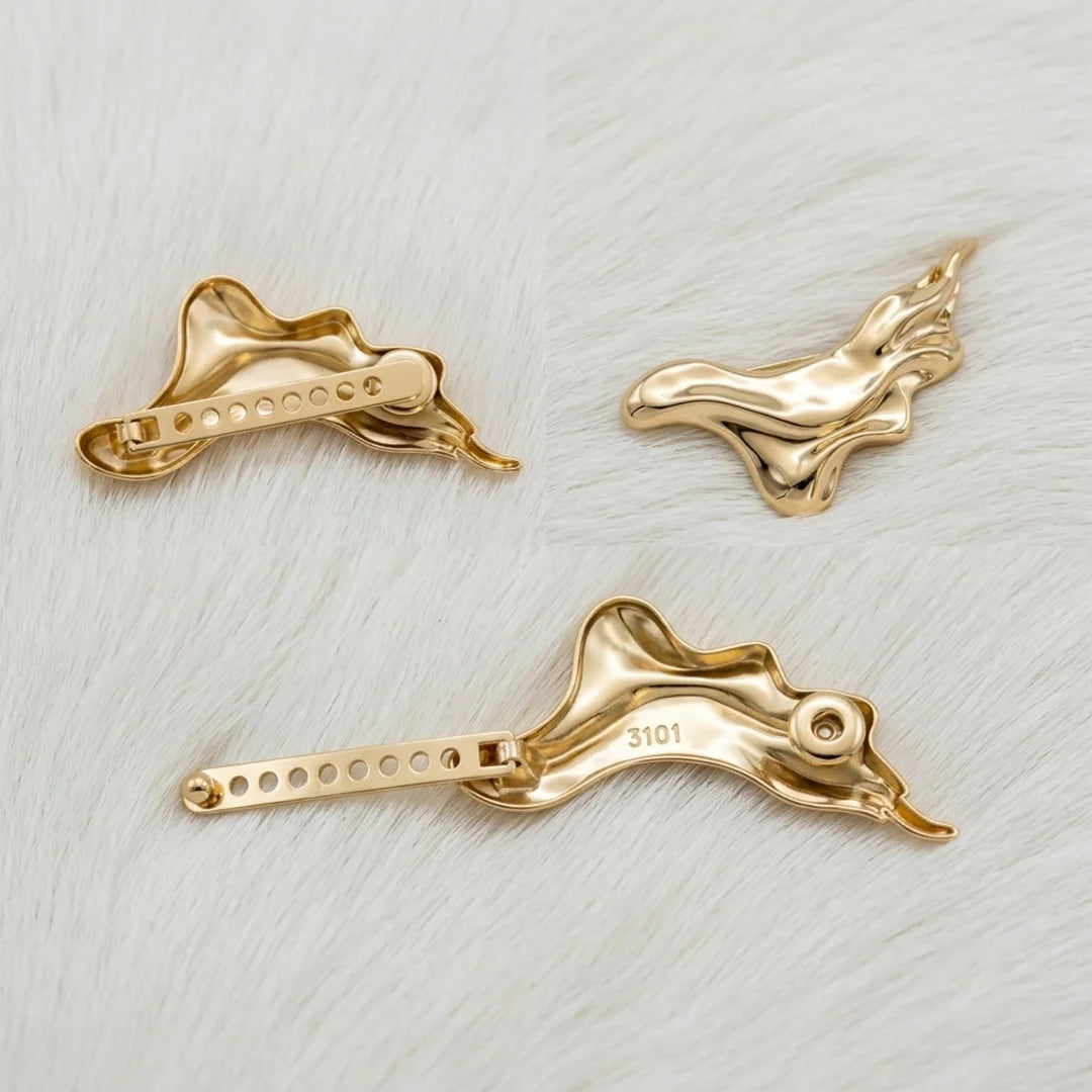 Abstract Liquid Wave Sculptural Gold Buckle