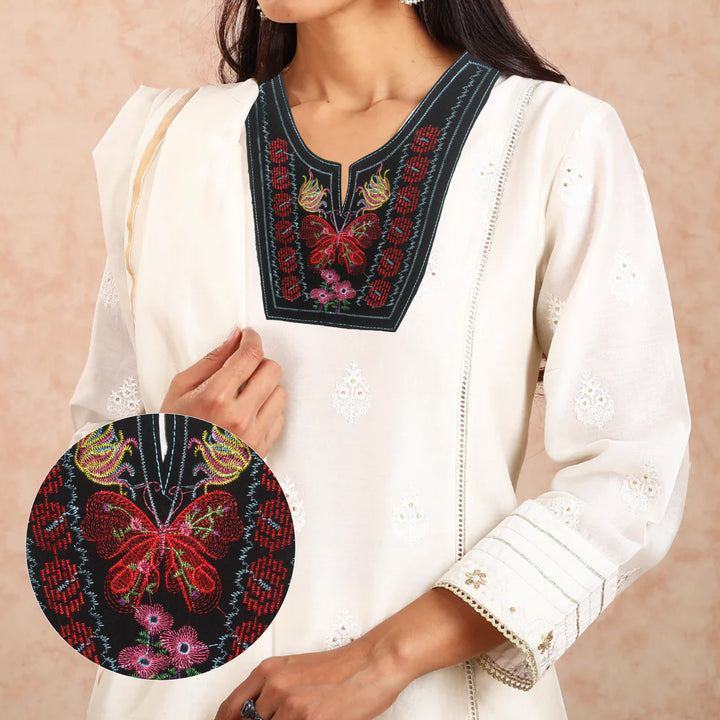 U Shape Butterfly Floral Ethnic Neckline