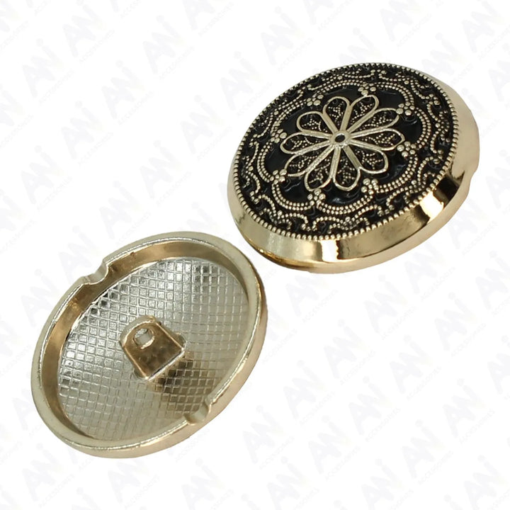 Gold and Black Floral Shank Metal Buttons | 20mm(32L) & 25mm(40L)