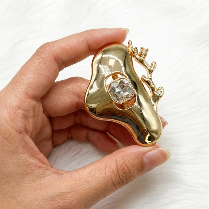 Floral Branch Crystal Studded Gold Fixed Buckle
