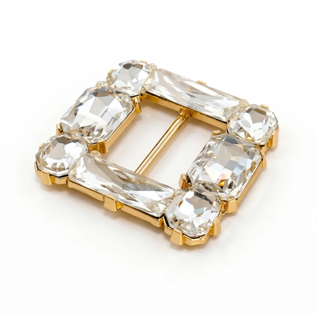 Emerald Cut Crystal Studded Square Belt Buckle