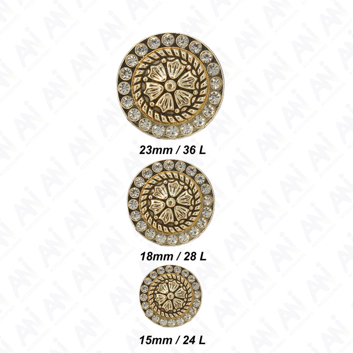 Diamond Surround  Golden Floral  Metal Button