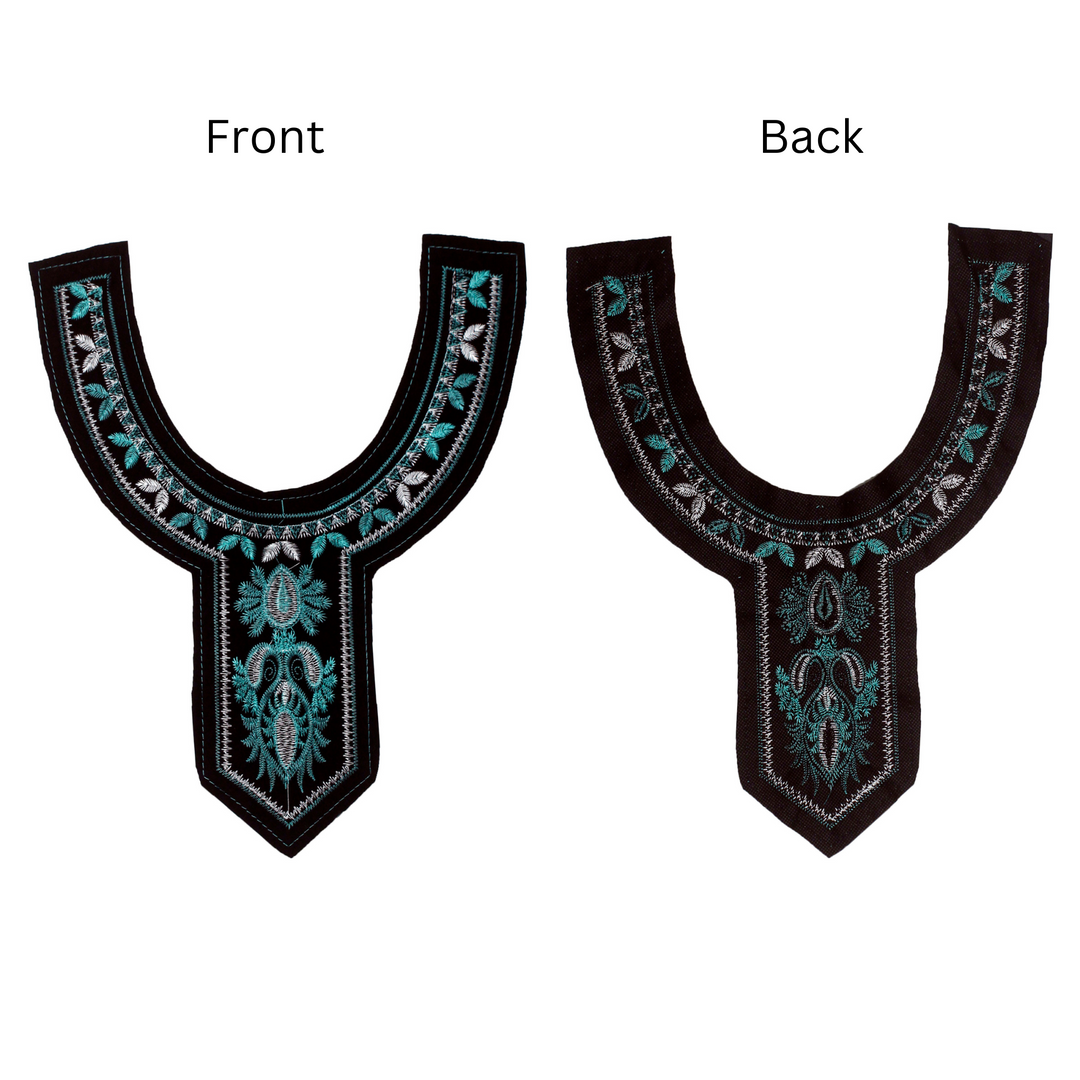 Teal and Silver Neckline Applique