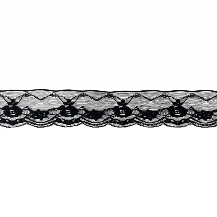 Black Scalloped Floral Lace | 5 Meters | SKU-B-51