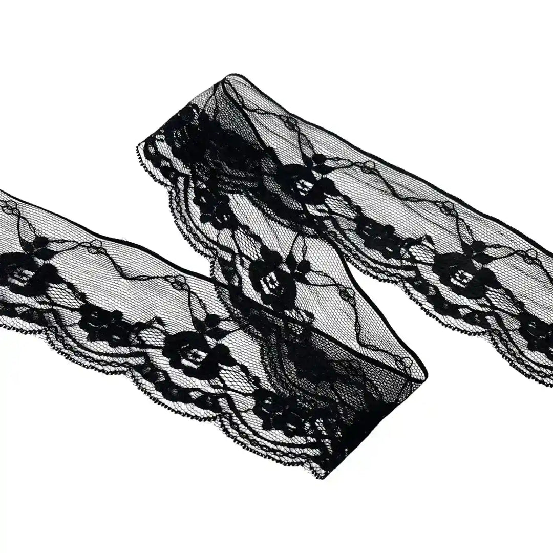 Black Scalloped Floral Lace | 5 Meters | SKU-B-51