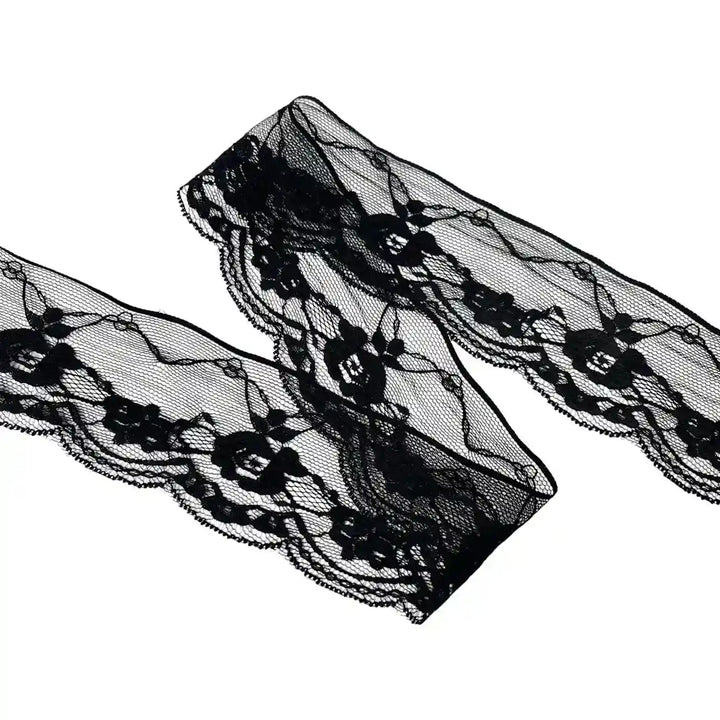 Black Scalloped Floral Lace | 5 Meters | SKU-B-51