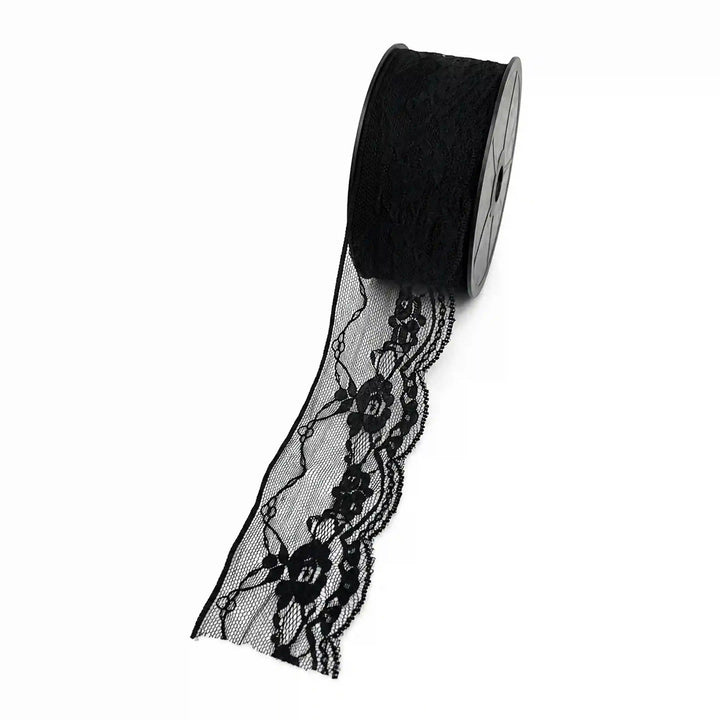 Black Scalloped Floral Lace | 5 Meters | SKU-B-51