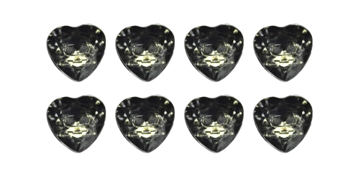 Ani Accessories Acrylic Diamante Sparkly Heart Shaped 2 Hole Acrylic Button for Shirts, Hats & Bag DIY Art & Crafts Used Pack of 8 (Black)