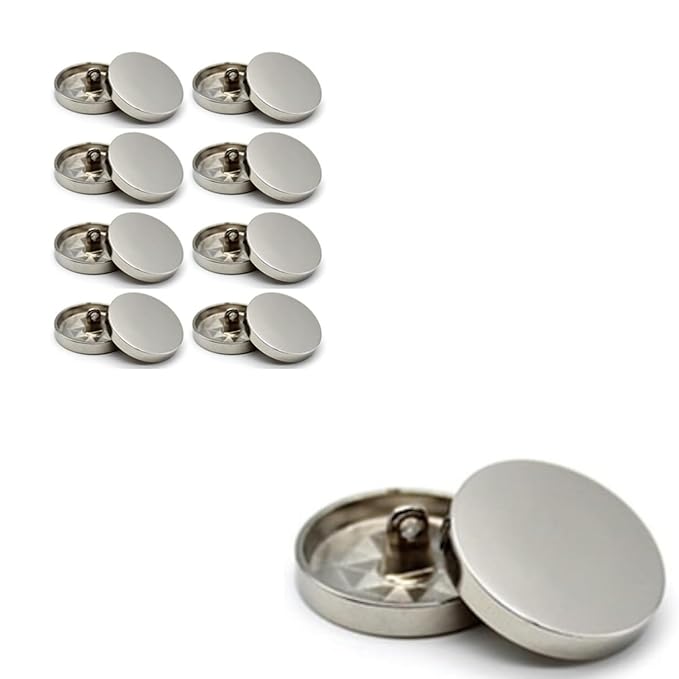 Silver Flat Metal Buttons(Pack of 8 Buttons)