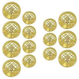 Circular Metal Buttons with Mesh Pattern (7 Big + 7 Small)