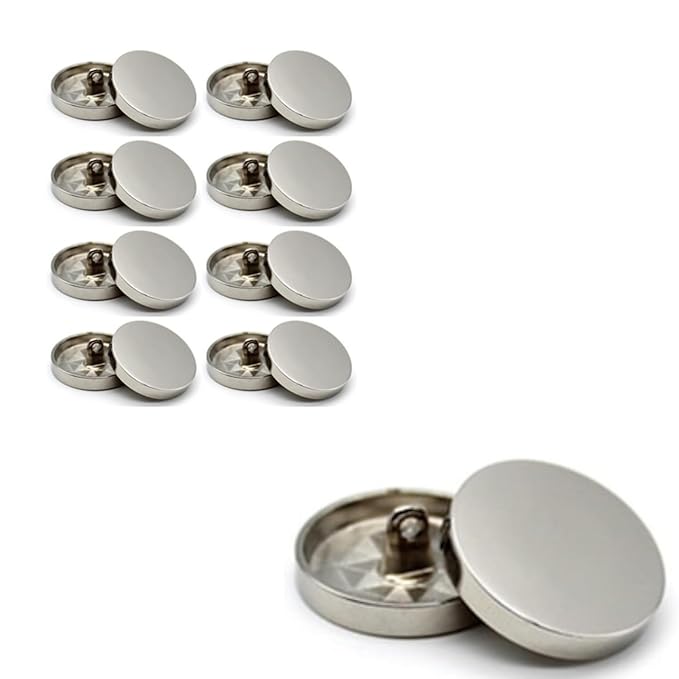 Silver Flat Metal Buttons(Pack of 8 Buttons)