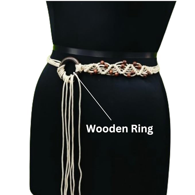 Metal Ring Macrame Belt with Beads