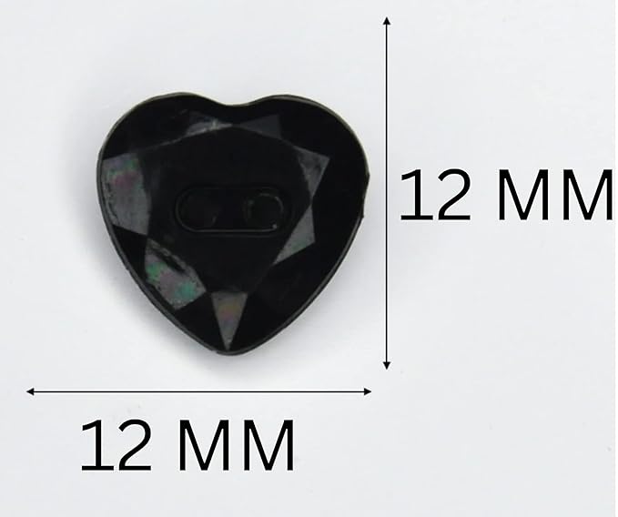 Ani Accessories Acrylic Diamante Sparkly Heart Shaped 2 Hole Acrylic Button for Shirts, Hats & Bag DIY Art & Crafts Used Pack of 8 (Black)