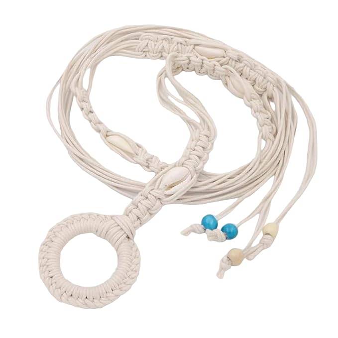 1 pcs Macrame Girls Casual Braided Ring Boho Style Rope Beads Shell Decoration & Ring Waist Cord Belt, Suitable For Travel Party