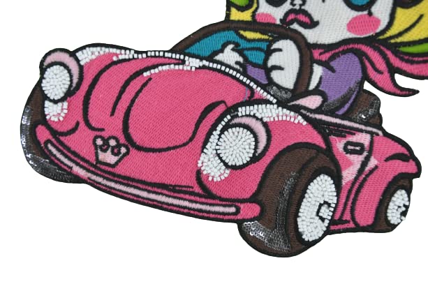 Pink Car Girl Large Sew Patch