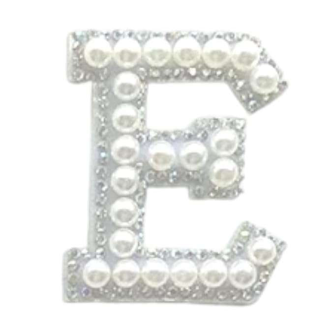 Unisex Imported Letter Patch Heat-Transfer Patch Sewing Patch for Letter Badge Decorate Repair Patches for Hats Shirts Shoes Jeans Bags (White Pearl Rhinestone, E)