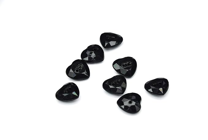 Textured Black Heart Shaped Acrylic Buttons(Pack of 8 Buttons)