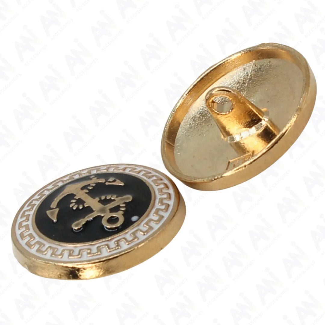 Gold and Black Anchor Metal Buttons | 18mm(28L) & 23mm(36L)