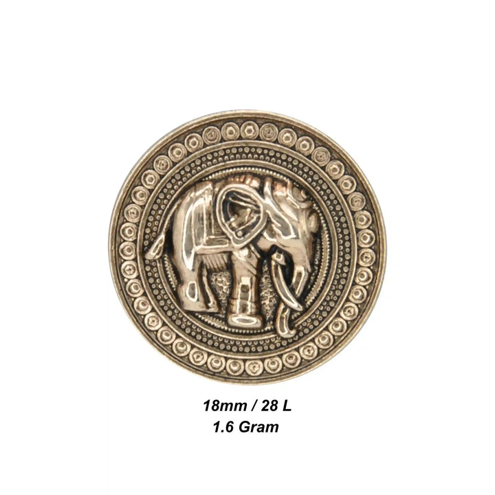Good Luck Elephant Motif Antique Gold Metal Button | 23mm(36L) & 18mm(28L)