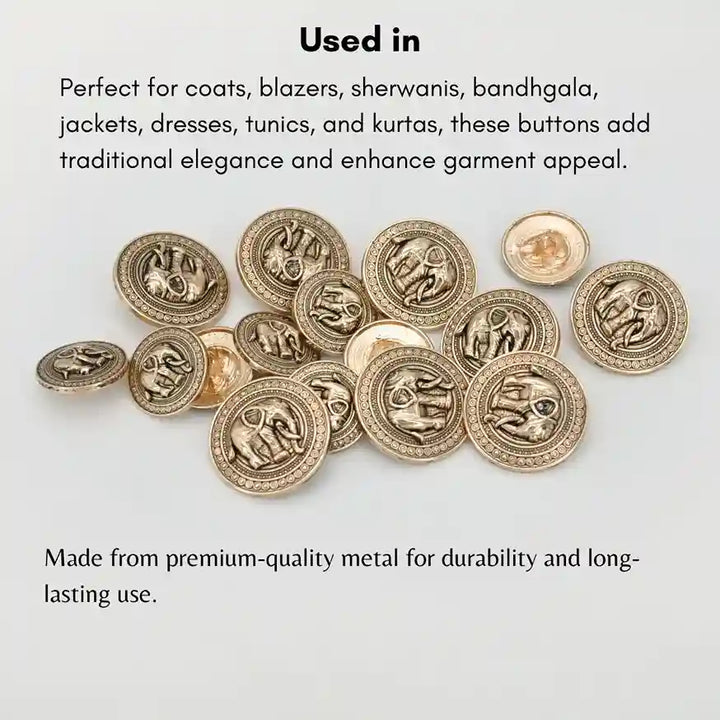 Good Luck Elephant Motif Antique Gold Metal Button | 23mm(36L) & 18mm(28L)