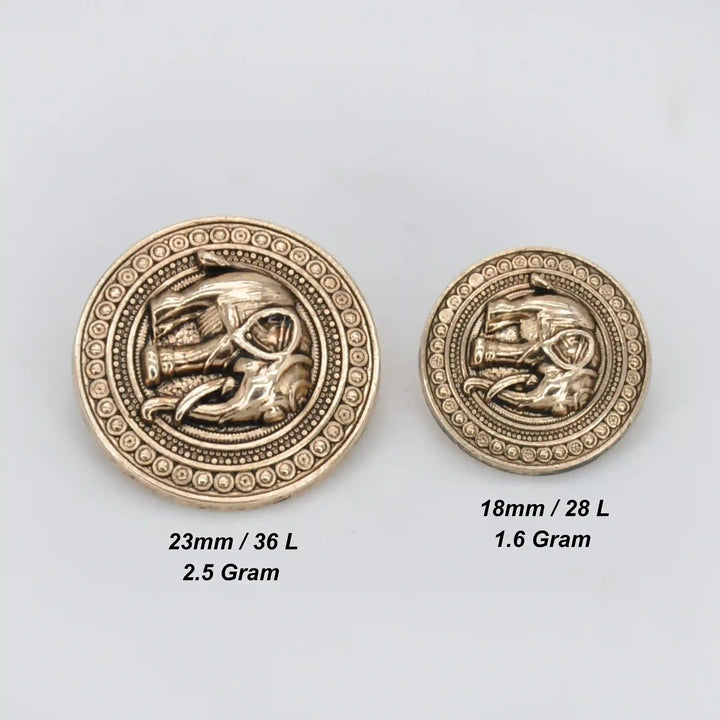 Good Luck Elephant Motif Antique Gold Metal Button | 23mm(36L) & 18mm(28L)