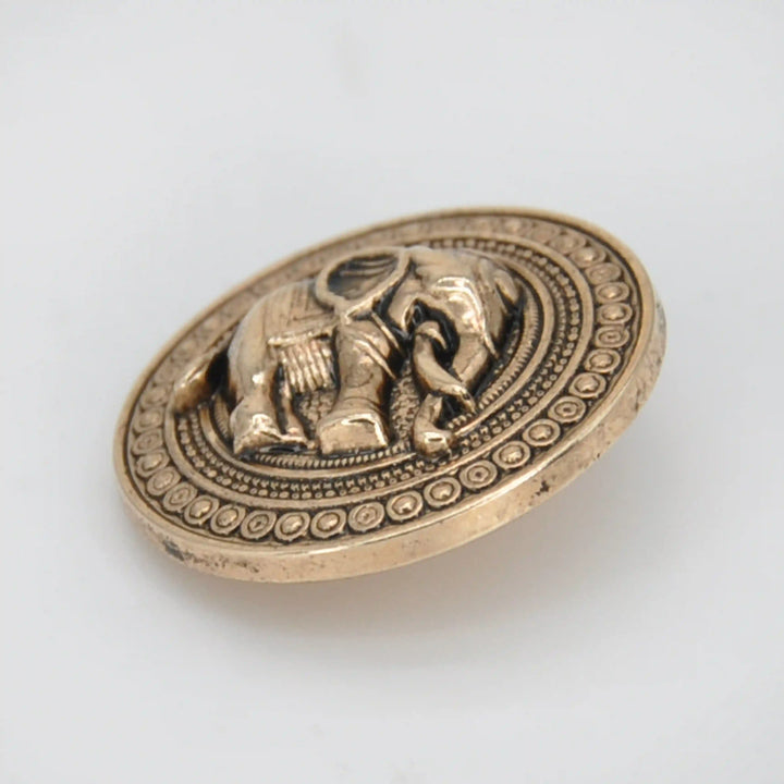 Good Luck Elephant Motif Antique Gold Metal Button | 23mm(36L) & 18mm(28L)