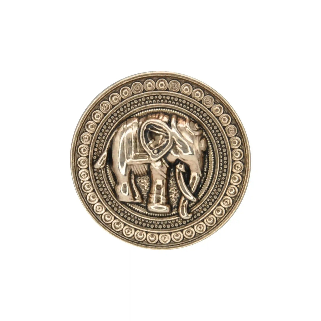 Good Luck Elephant Motif Antique Gold Metal Button | 23mm(36L) & 18mm(28L)