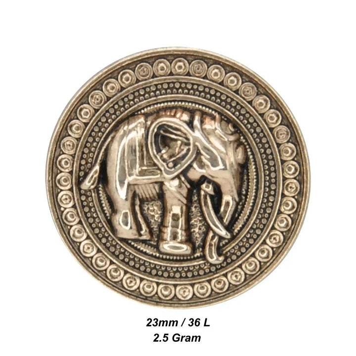 Good Luck Elephant Motif Antique Gold Metal Button | 23mm(36L) & 18mm(28L)