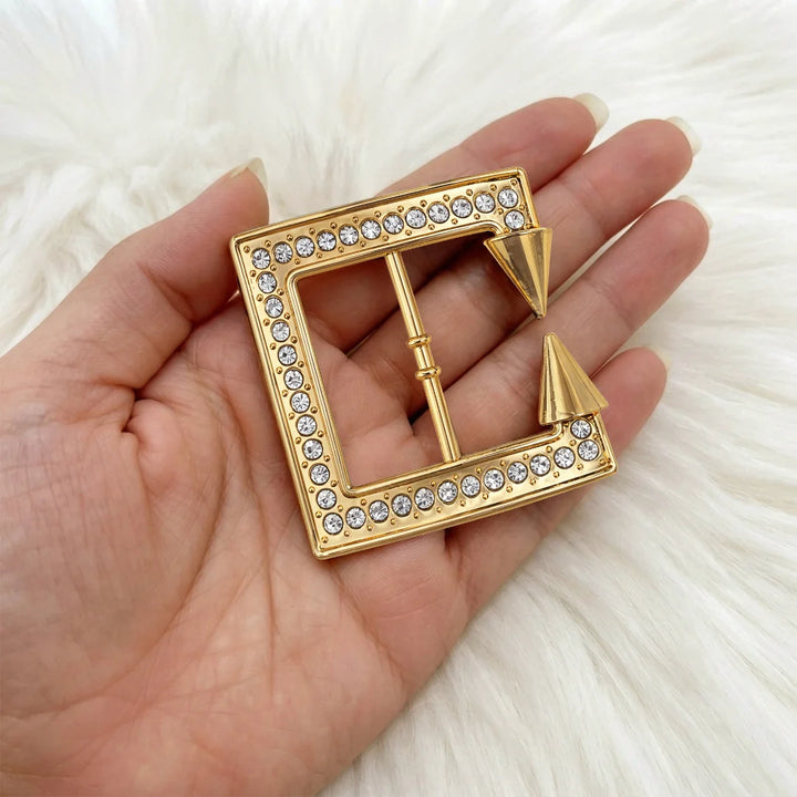 Spike Stud Rhinestone Pavé Square Belt Buckle