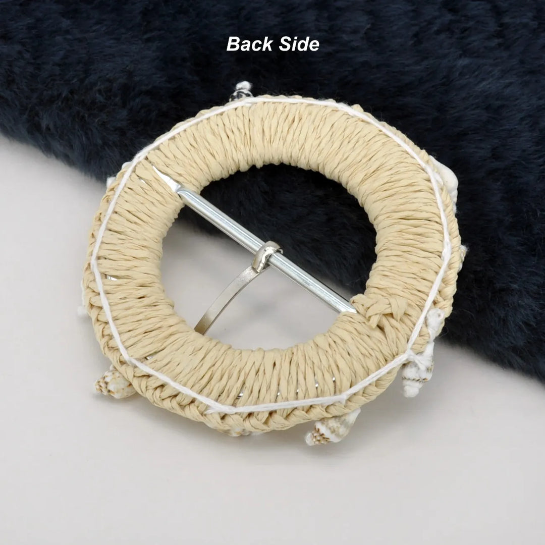 Artisan Straw Circle Raffia Buckle | 3.3 inches (8.3cm)